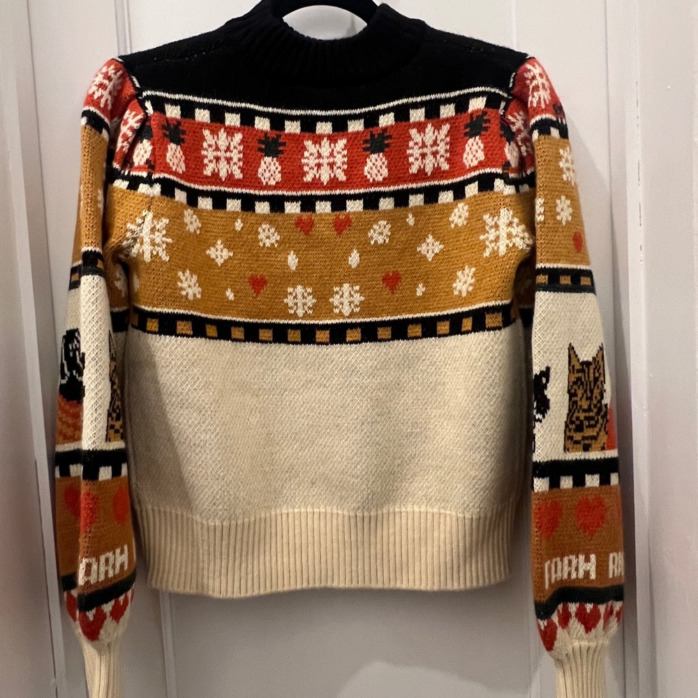 Farm Rio Naughty Nice Holiday Fair Isle Knit Sweater Multicolor NWT XS - Picture 4 of 6